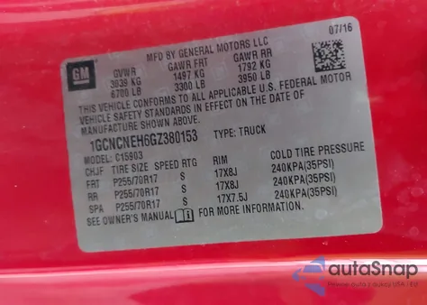 2016 Chevrolet Silverado 1500 Wt из США, поврежденный, VIN 1GCNCNEH6GZ380153